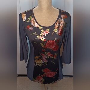 Sami & Jo Floral Blouse - Black with Red and Pink Size M (missing size tag)